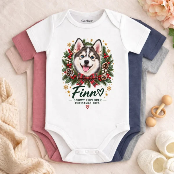 Personalized Pet Photo Baby Bodysuit, Watercolor Christmas Gift 2026 — baby bodysuit mockup personalized pet photo baby bodysuit color options