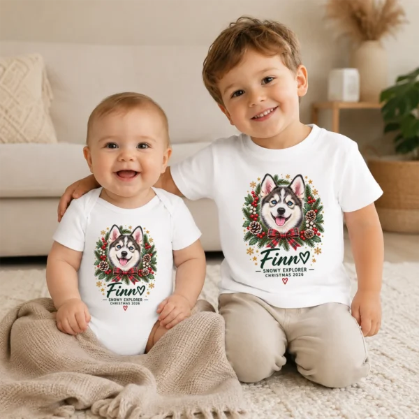 Personalized Pet Photo Baby Bodysuit, Watercolor Christmas Gift 2026 — baby bodysuit mockup personalized pet photo baby bodysuit color options