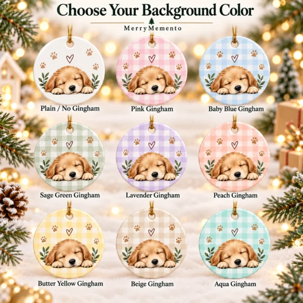 Personalized Pet Photo Ornament with Name, Year & Custom Background — alternate product mockup personalized pet photo ornament with name product image back view