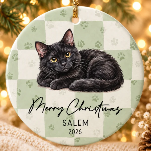 Personalized Pet Photo Ornament with Name, Year & Custom Background — alternate product mockup personalized pet photo ornament with name product image back view