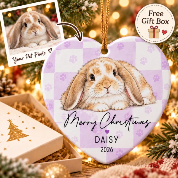 Personalized Pet Photo Ornament with Name, Year & Custom Background — alternate product mockup personalized pet photo ornament with name product image back view