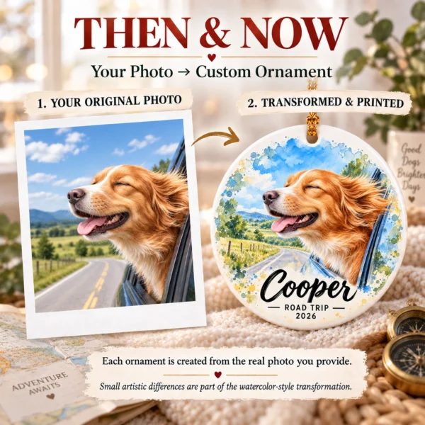 Personalized Watercolor Pet Ornament, Custom Photo Keepsake Gift Idea — alternate product mockup personalized watercolor pet ornament product image color options