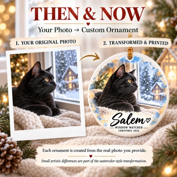 Personalized Watercolor Pet Ornament, Custom Photo Keepsake Gift Idea — alternate product mockup personalized watercolor pet ornament product image color options