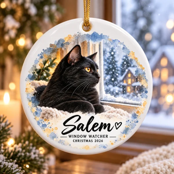 Personalized Watercolor Pet Ornament, Custom Photo Keepsake Gift Idea — alternate product mockup personalized watercolor pet ornament product image color options