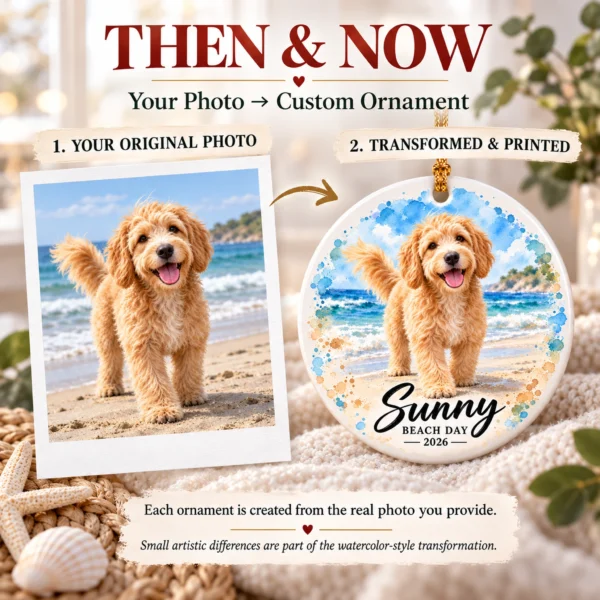 Personalized Watercolor Pet Ornament, Custom Photo Keepsake Gift Idea — alternate product mockup personalized watercolor pet ornament product image color options