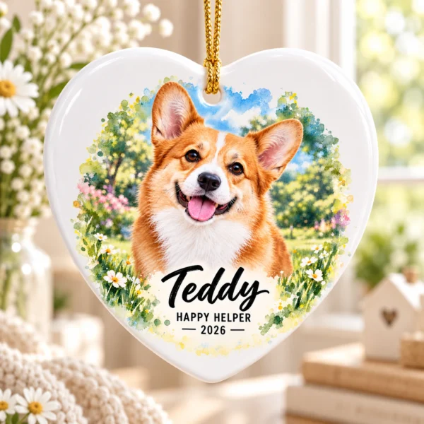 Personalized Watercolor Pet Ornament, Custom Photo Keepsake Gift Idea — alternate product mockup personalized watercolor pet ornament product image color options