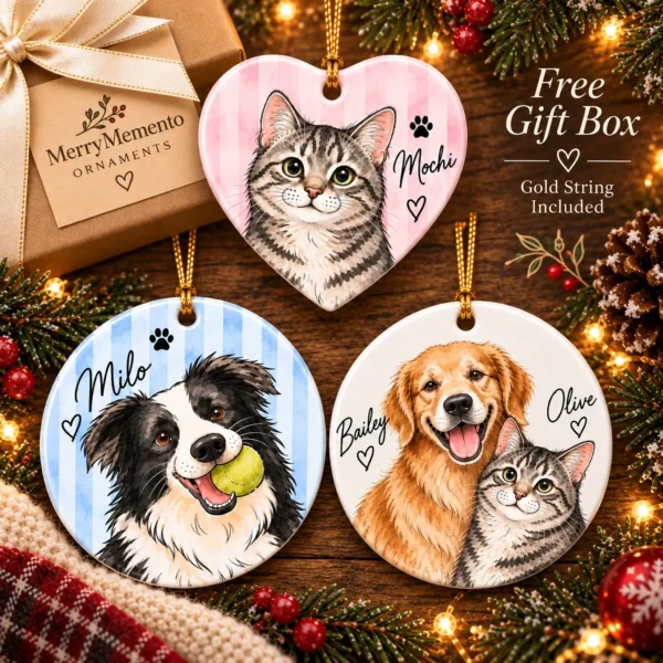 personalized watercolor pet portrait ornament product image back view