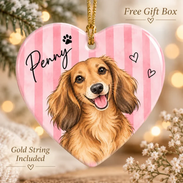 Personalized Watercolor Pet Portrait Ornament, Striped Background — alternate product mockup personalized watercolor pet portrait ornament product image back view