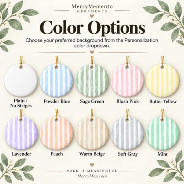 Personalized Watercolor Pet Portrait Ornament, Striped Background — alternate product mockup personalized watercolor pet portrait ornament product image back view