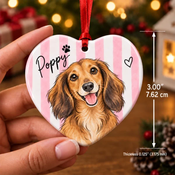 Personalized Watercolor Pet Portrait Ornament, Striped Background — alternate product mockup personalized watercolor pet portrait ornament product image back view