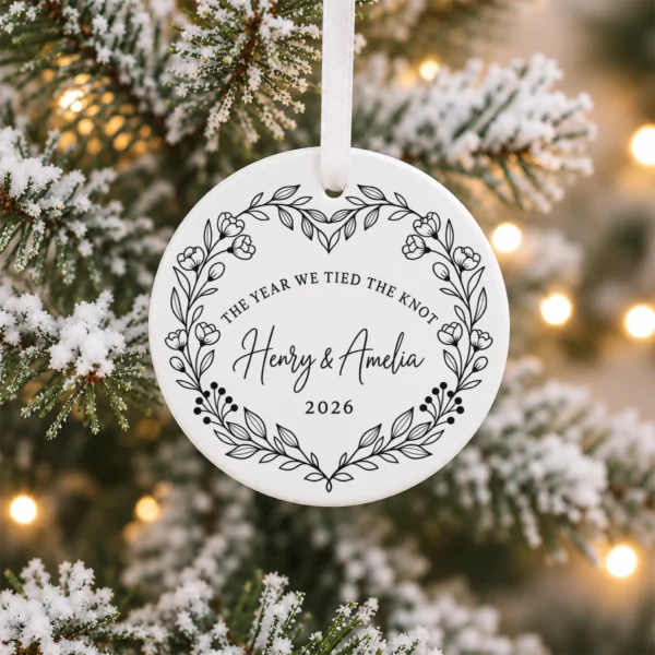 Personalized Wedding Ornament, The Year We Tied the Knot, Newlywed Gif — alternate product mockup personalized wedding ornament product image product photo