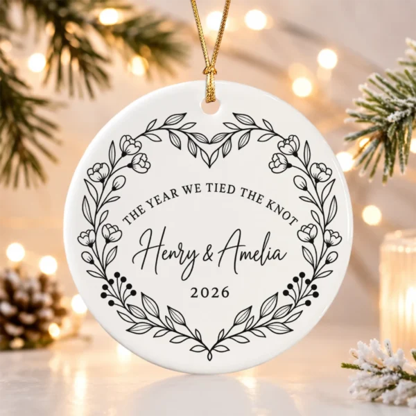 Personalized Wedding Ornament, The Year We Tied the Knot, Newlywed Gif — alternate product mockup personalized wedding ornament product image product photo