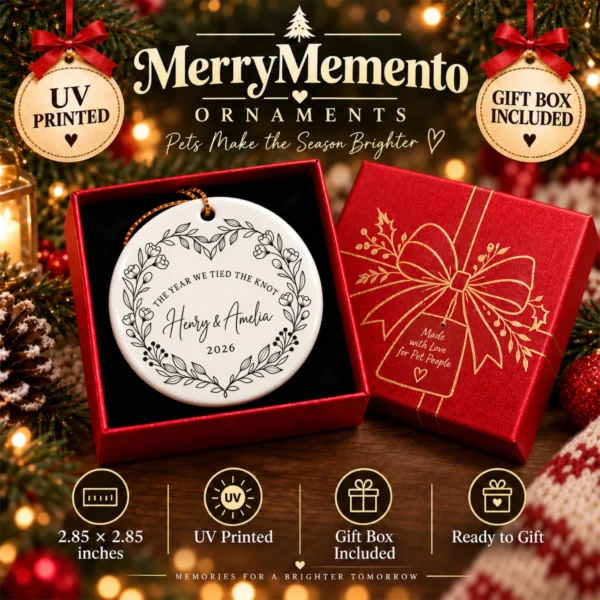 Personalized Wedding Ornament, The Year We Tied the Knot, Newlywed Gif — alternate product mockup personalized wedding ornament product image product photo