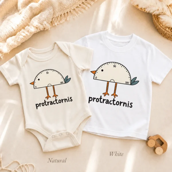 Protractor Bird Baby Bodysuit, Toddler & Youth Shirt | Protractornis — alternate product mockup protractor bird baby bodysuit front view