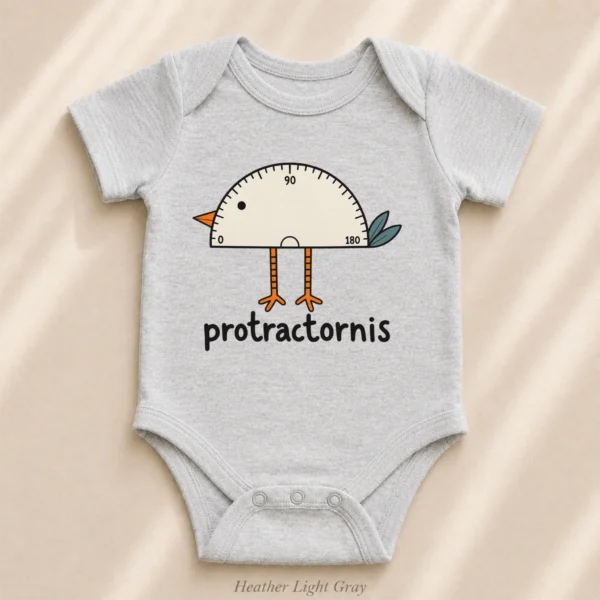 Protractor Bird Baby Bodysuit, Toddler & Youth Shirt | Protractornis — alternate product mockup protractor bird baby bodysuit styled product photo