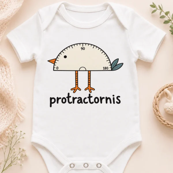 Protractor Bird Baby Bodysuit, Toddler & Youth Shirt | Protractornis — baby bodysuit mockup protractor bird baby bodysuit close-up detail