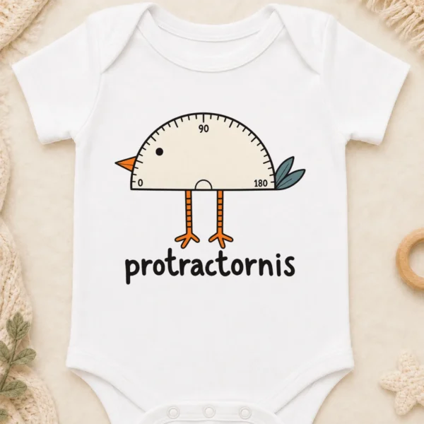 Protractor Bird Baby Bodysuit, Toddler & Youth Shirt | Protractornis — baby bodysuit mockup protractor bird baby bodysuit close-up detail