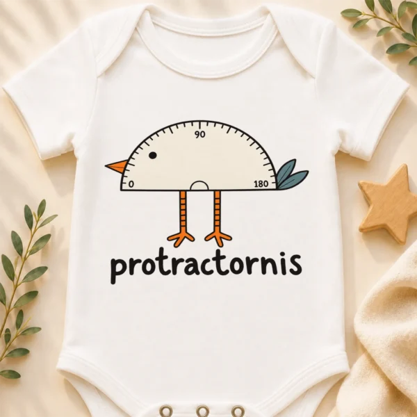 Protractor Bird Baby Bodysuit, Toddler & Youth Shirt | Protractornis — baby bodysuit mockup protractor bird baby bodysuit close-up detail