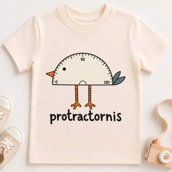 Protractor Bird Baby Bodysuit, Toddler & Youth Shirt | Protractornis — toddler shirt mockup protractor bird baby bodysuit close-up detail