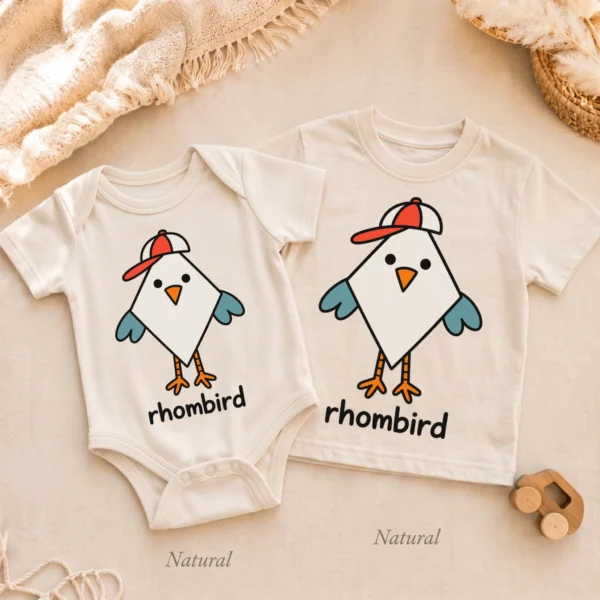 Rhombus Bird Baby Bodysuit, Toddler & Youth Shirt | Rhombird — alternate product mockup rhombus bird baby bodysuit front view