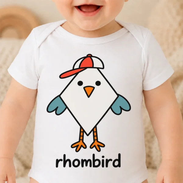 Rhombus Bird Baby Bodysuit, Toddler & Youth Shirt | Rhombird — baby bodysuit mockup rhombus bird baby bodysuit close-up detail