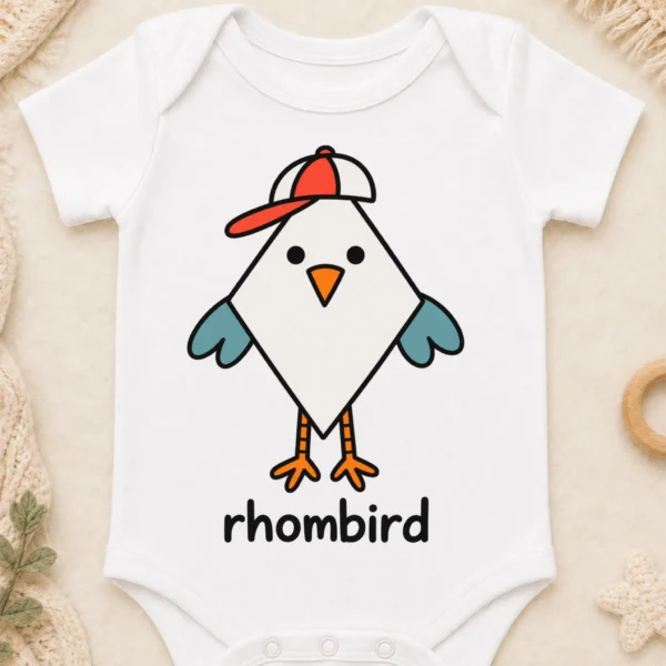 Rhombus Bird Baby Bodysuit, Toddler & Youth Shirt | Rhombird — baby bodysuit mockup rhombus bird baby bodysuit close-up detail