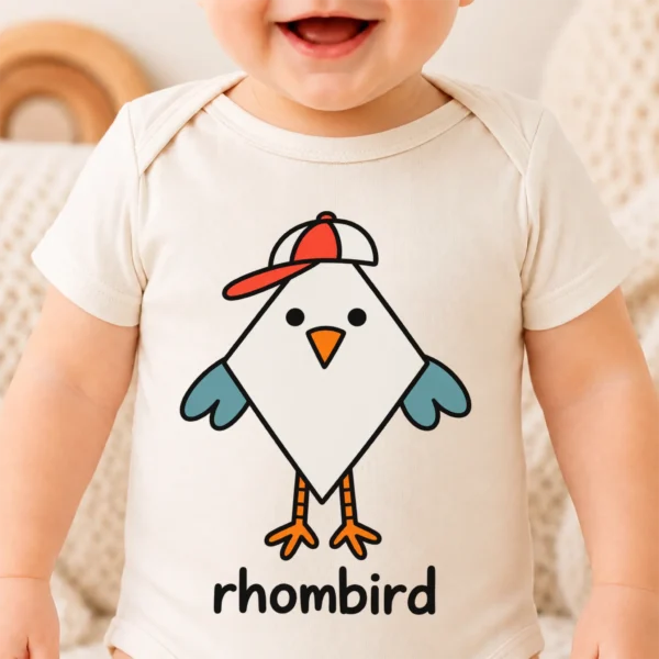 Rhombus Bird Baby Bodysuit, Toddler & Youth Shirt | Rhombird — baby bodysuit mockup rhombus bird baby bodysuit close-up detail