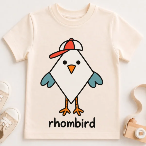 Rhombus Bird Baby Bodysuit, Toddler & Youth Shirt | Rhombird — toddler shirt mockup rhombus bird baby bodysuit close-up detail