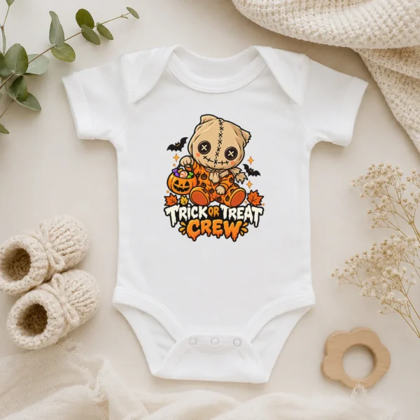 Halloween Sack Mask Baby Bodysuit or Toddler Shirt — alternate product mockup sack mask baby bodysuit product photo