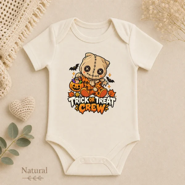 Halloween Sack Mask Baby Bodysuit or Toddler Shirt — alternate product mockup sack mask baby bodysuit lifestyle scene