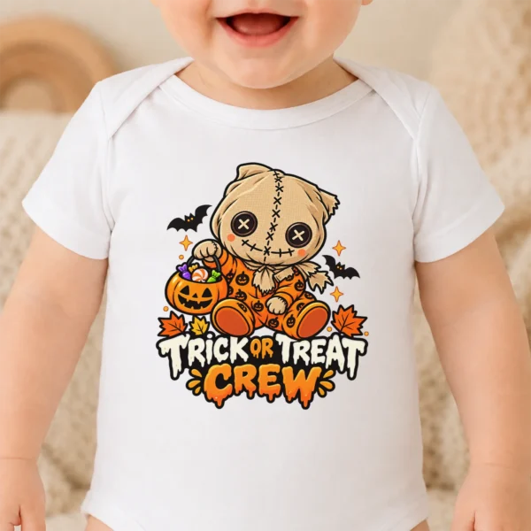 Halloween Sack Mask Baby Bodysuit or Toddler Shirt — baby bodysuit mockup sack mask baby bodysuit close-up detail