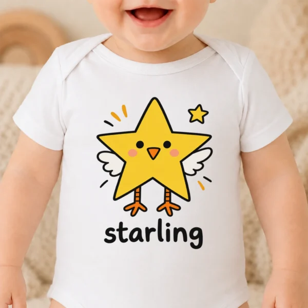 Star Bird Math Baby Bodysuit, Toddler & Youth Shirt | Starling — baby bodysuit mockup star bird math baby bodysuit close-up detail
