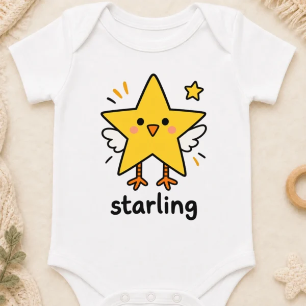 Star Bird Math Baby Bodysuit, Toddler & Youth Shirt | Starling — baby bodysuit mockup star bird math baby bodysuit close-up detail