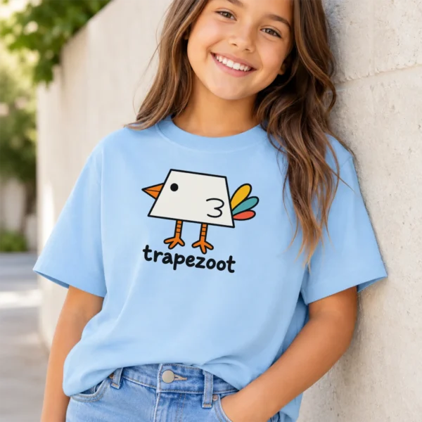 Trapezoid Bird Baby Bodysuit, Toddler & Youth Shirt | Trapezoot — toddler shirt mockup trapezoid bird baby bodysuit close-up detail