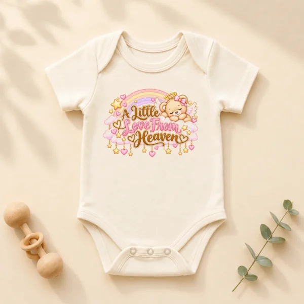 A Little Love From Heaven Memorial Baby Bodysuit — alternate product mockup a little love from heaven memorial baby bodysuit styled product photo