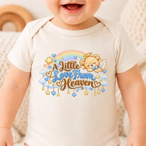 A Little Love From Heaven Memorial Baby Bodysuit — baby bodysuit mockup a little love from heaven memorial baby bodysuit close-up detail