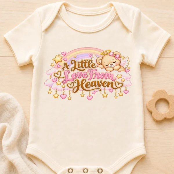 A Little Love From Heaven Memorial Baby Bodysuit — baby bodysuit mockup a little love from heaven memorial baby bodysuit close-up detail