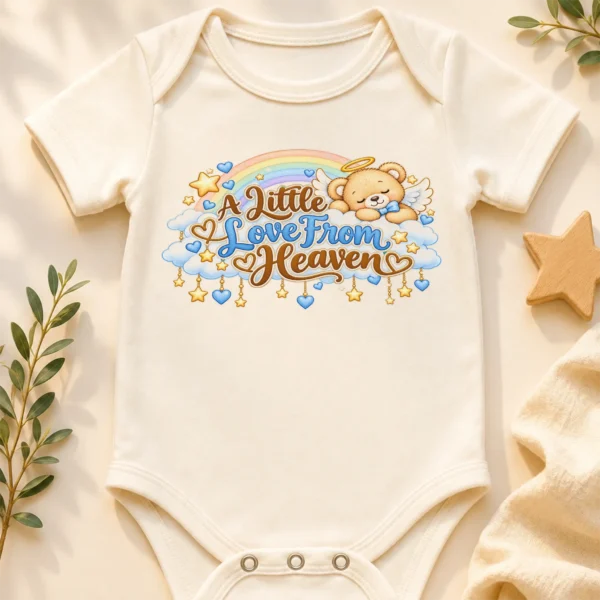 A Little Love From Heaven Memorial Baby Bodysuit — baby bodysuit mockup a little love from heaven memorial baby bodysuit close-up detail
