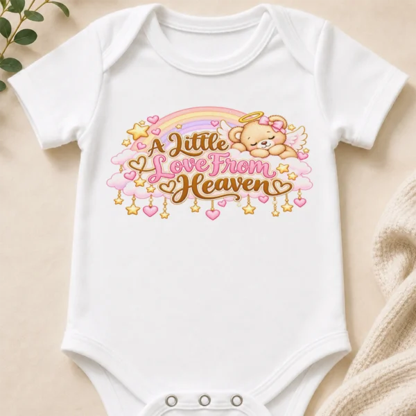A Little Love From Heaven Memorial Baby Bodysuit — baby bodysuit mockup a little love from heaven memorial baby bodysuit close-up detail