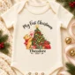 baby first Christmas bodysuit with bear and piglet baby bodysuit product photo