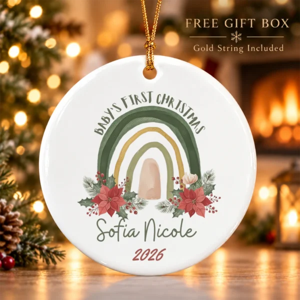 Personalized Baby's First Christmas Rainbow Ornament — alternate product mockup baby's first christmas ornament product image close-up detail