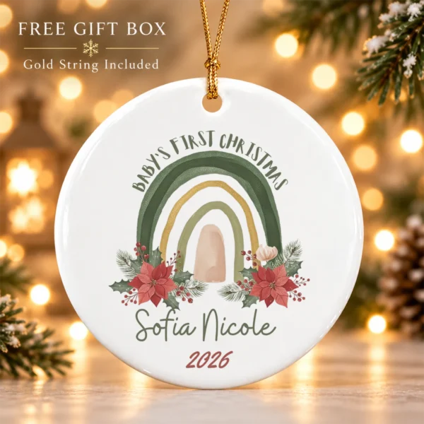 Personalized Baby's First Christmas Rainbow Ornament — alternate product mockup baby's first christmas ornament product image mockup view