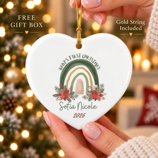 Personalized Baby's First Christmas Rainbow Ornament — alternate product mockup baby's first christmas ornament product image front view