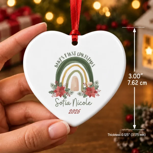 Personalized Baby's First Christmas Rainbow Ornament — alternate product mockup baby's first christmas ornament product image size detail