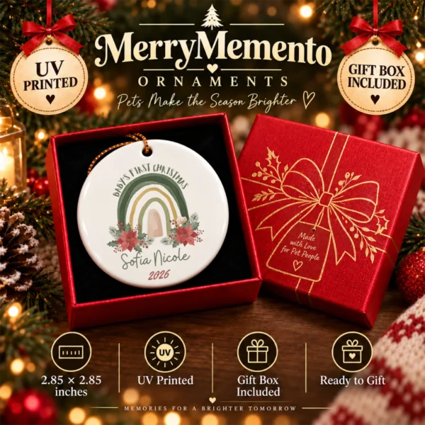 Personalized Baby's First Christmas Rainbow Ornament — alternate product mockup baby's first christmas ornament product image lifestyle scene