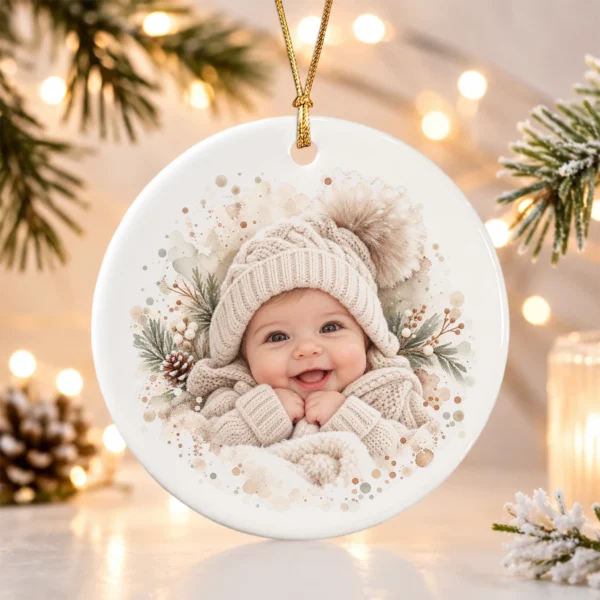 Baby's First Christmas Ornament with Personalized Name and Year — alternate product mockup baby's first christmas ornament with personalized name and year product image product photo
