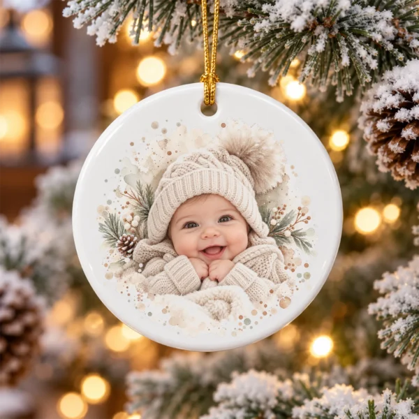 Baby's First Christmas Ornament with Personalized Name and Year — alternate product mockup baby's first christmas ornament with personalized name and year product image product photo
