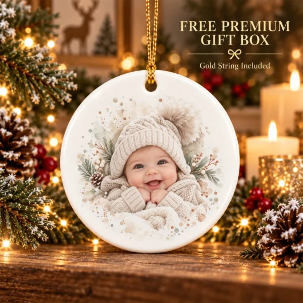 Baby's First Christmas Ornament with Personalized Name and Year — alternate product mockup baby's first christmas ornament with personalized name and year product image alternate angle