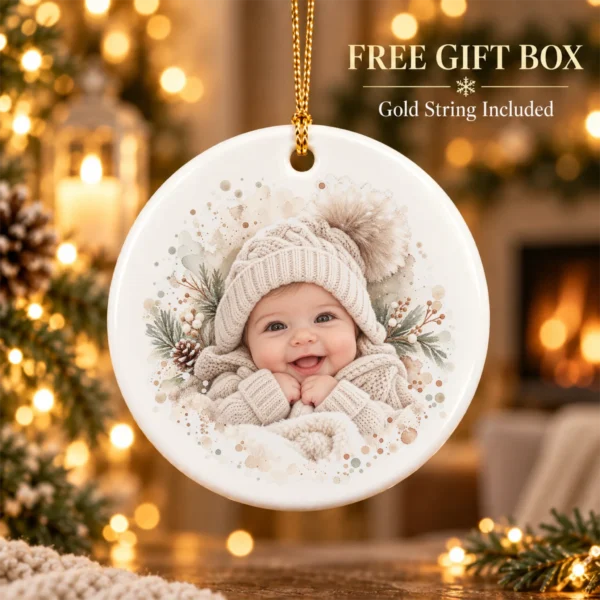 Baby's First Christmas Ornament with Personalized Name and Year — alternate product mockup baby's first christmas ornament with personalized name and year product image product photo