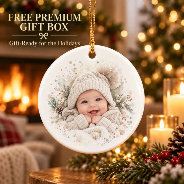 Baby's First Christmas Ornament with Personalized Name and Year — alternate product mockup baby's first christmas ornament with personalized name and year product image product photo
